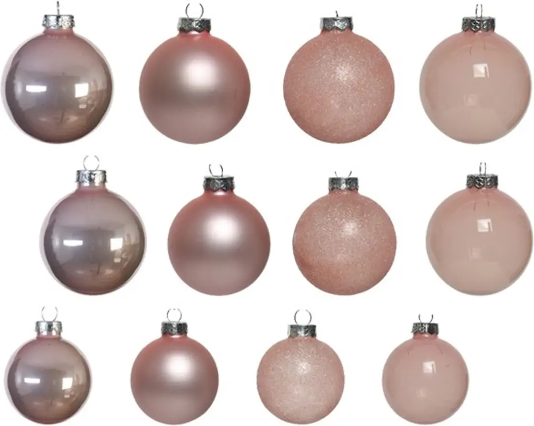 Decoris Kerstballenset Glas Mix Poederroze - 42 Stuks