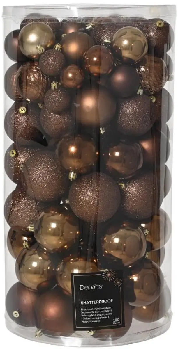 Decoris Kunststof Kerstballen Mix Espresso