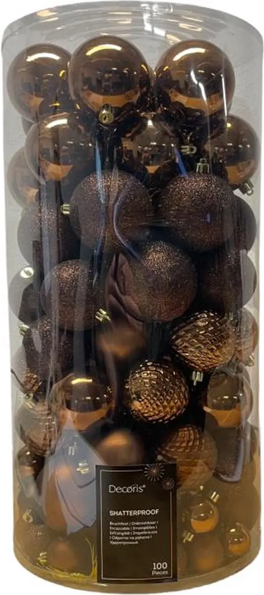 Decoris Kunststof Kerstballen Mix Espresso - 100 Stuks