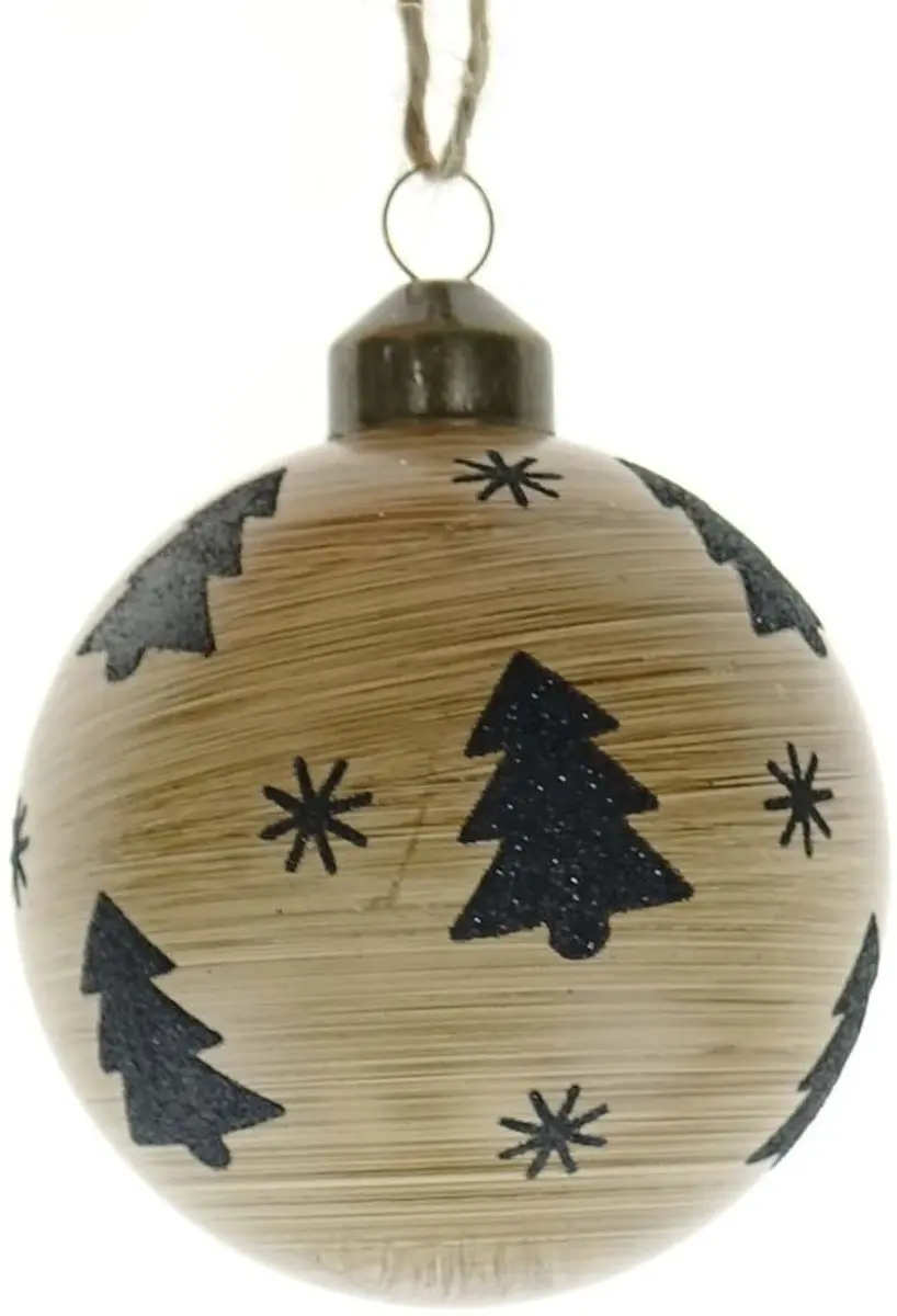 Kaemingk Kerstbal houtlook Bruin zwarte dennenbomen Ø 8 cm