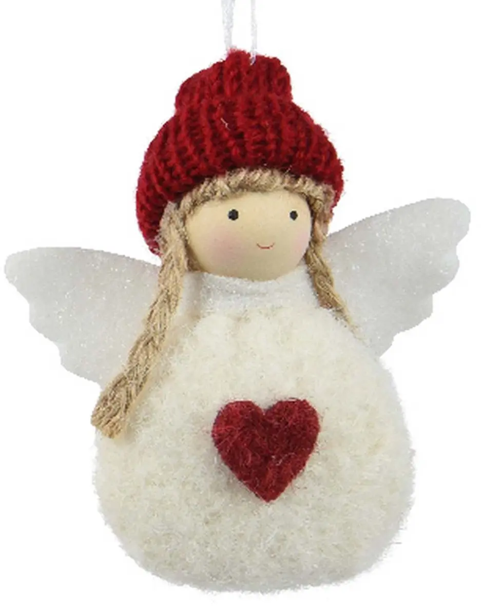 Kaemingk kersthanger engel wit rood 3,5 cm