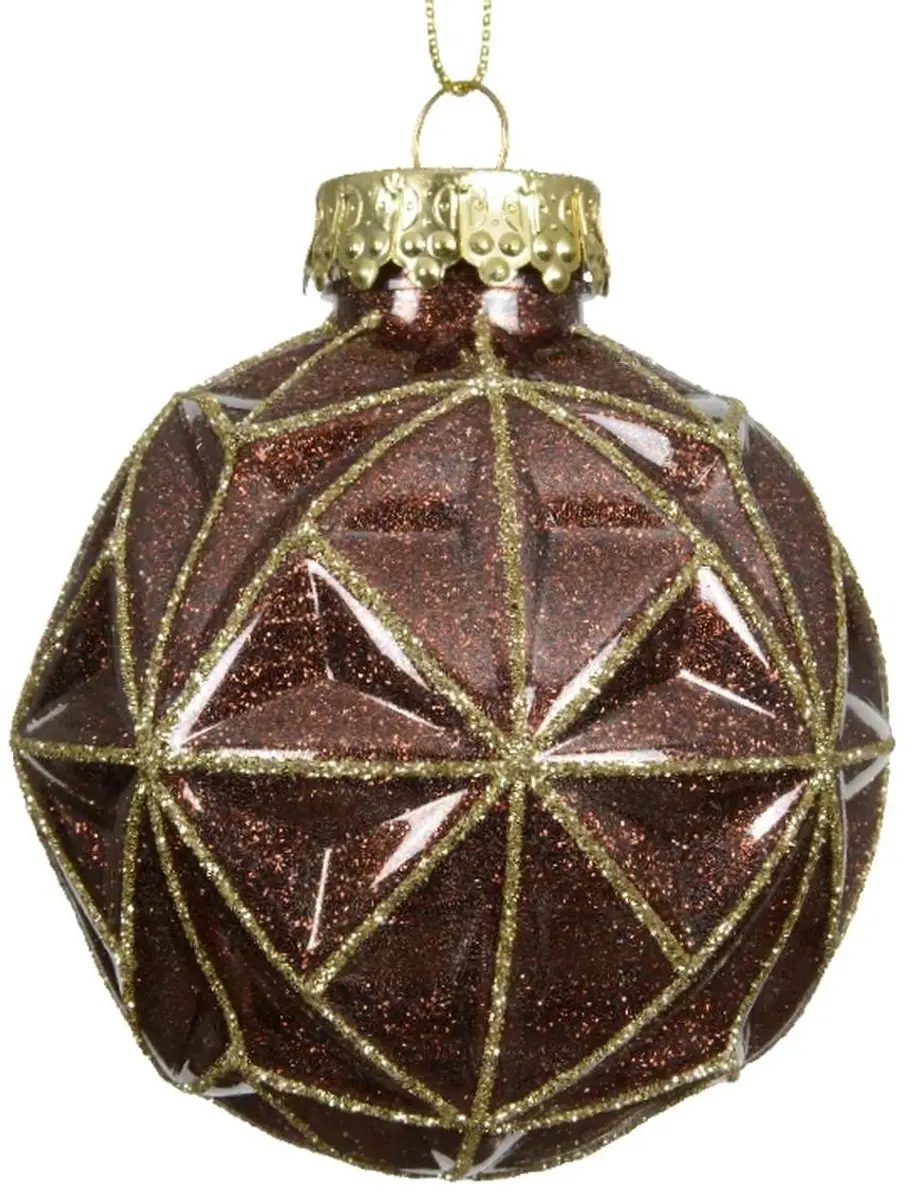 Kaemingk kerstbal bruin met goudkleurige glitter 8 cm