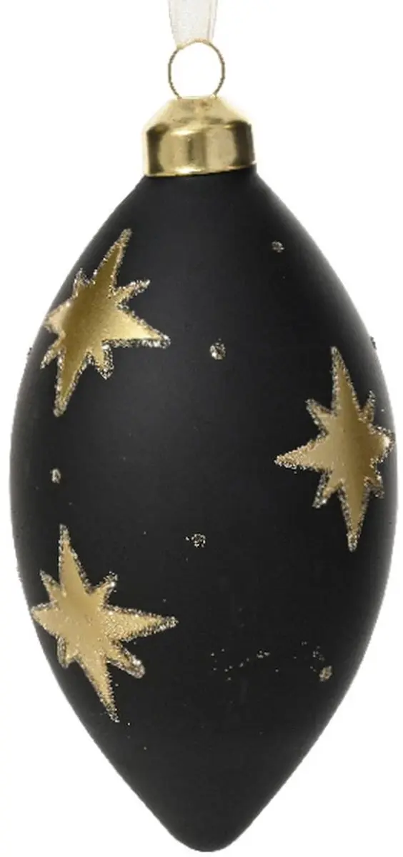 Kerstbal ruit mat zwart goudkleurige sterren Ø 8 cm