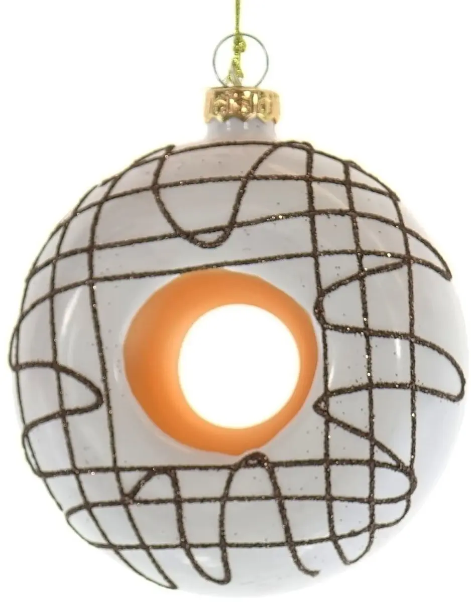 Decoris Kersthanger Donut Wit Lijndecor O 9 cm