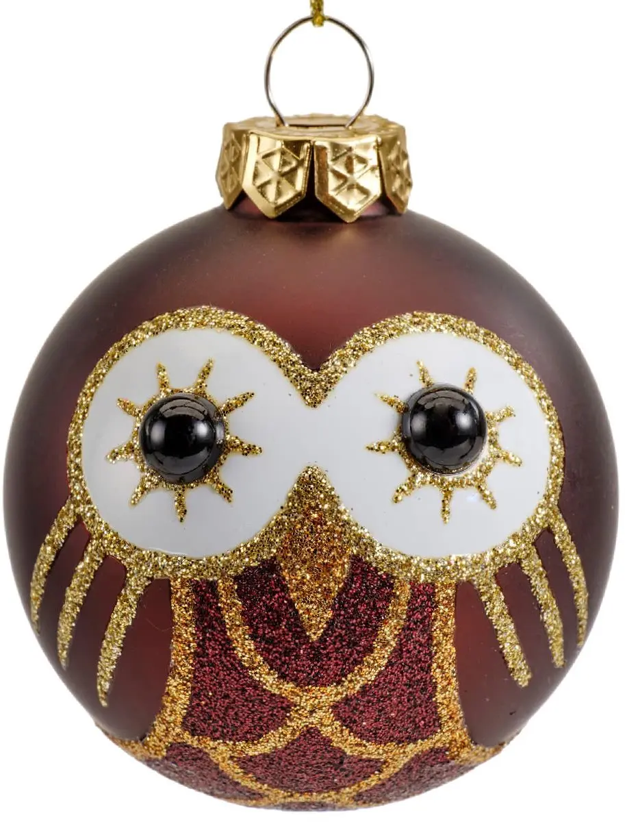 Kaemingk Kerstbal Uil Donkerbruin Mat Goud Glitter 6 cm