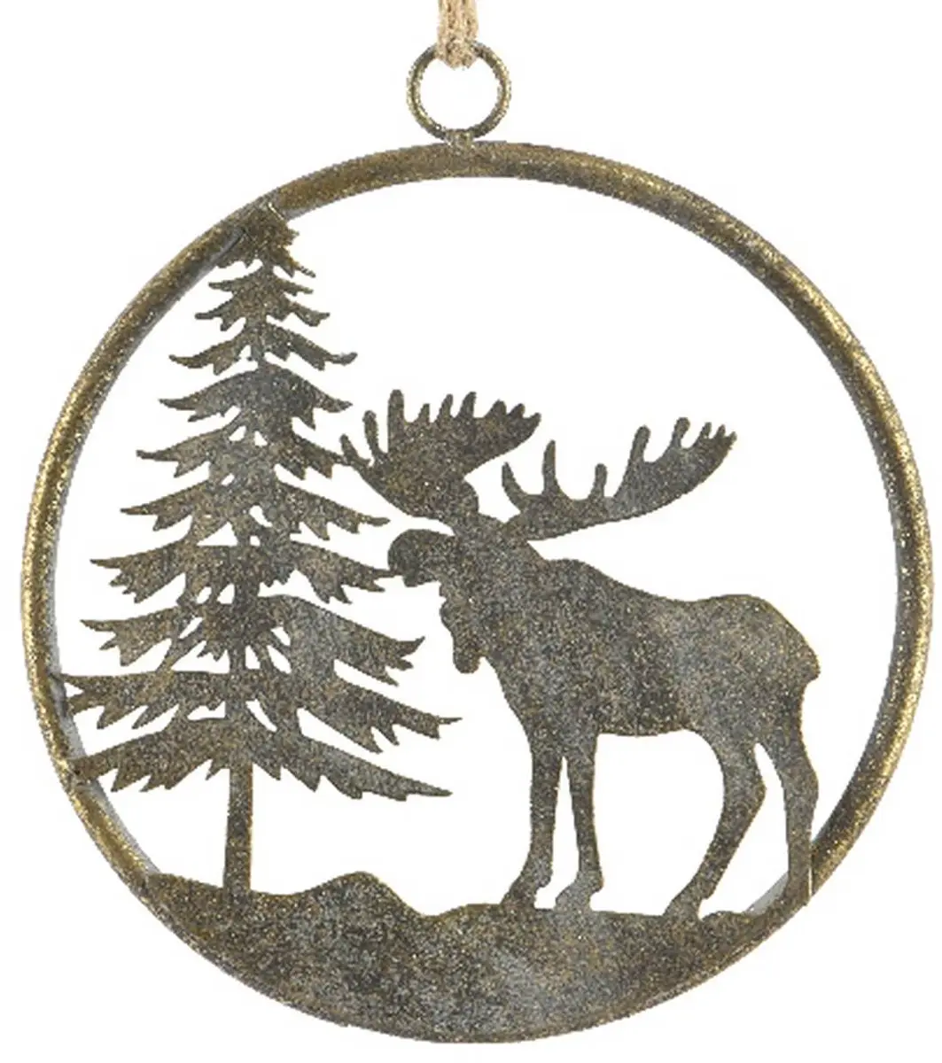 Kaemingk kerst raamhanger den en eland oudgoud/goud Ø 20 cm