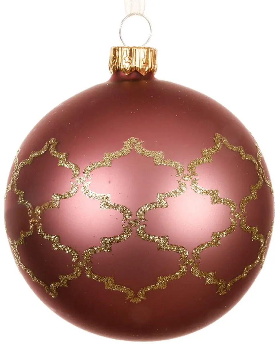 Kerstbal oudroze met goudkleurig patroon Ø 8 cm