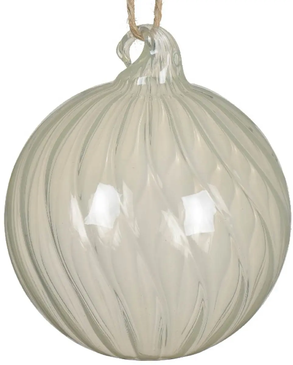 Kerstbal wit transparant golvende lijnen Ø 8 cm