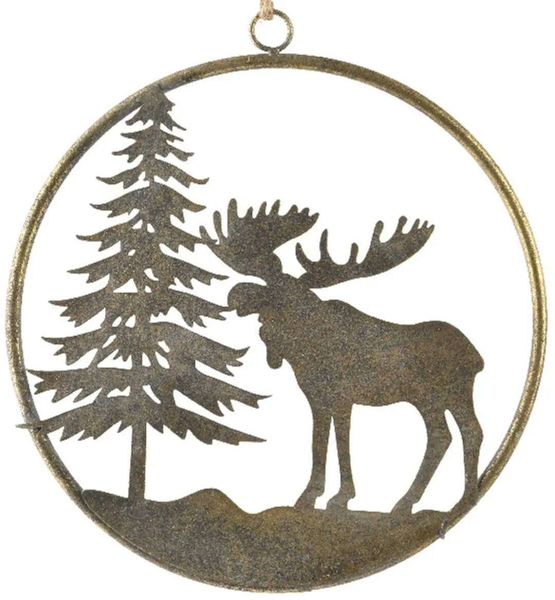 Kerst Raamhanger Den en Eland Oudgoud-Goudkleurig Groot 28 cm