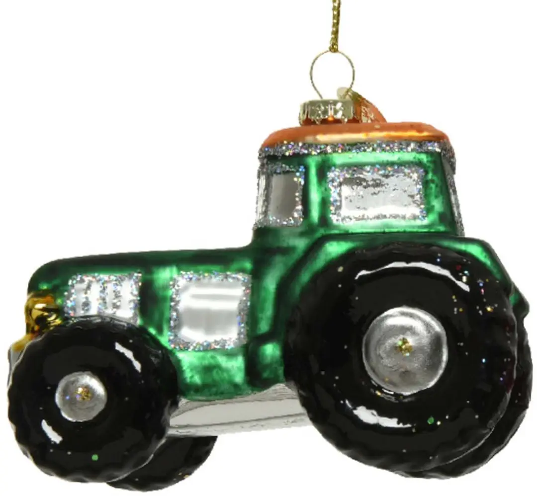 Kaemingk Kersthanger Tractor Groen met Zilverglitter 7 cm