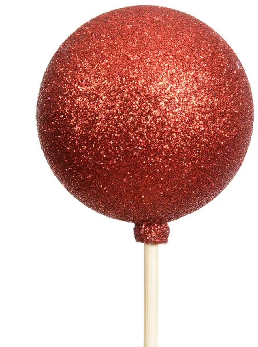 Kaemingk Kerstbal op Stok Rood Glitter 6 cm