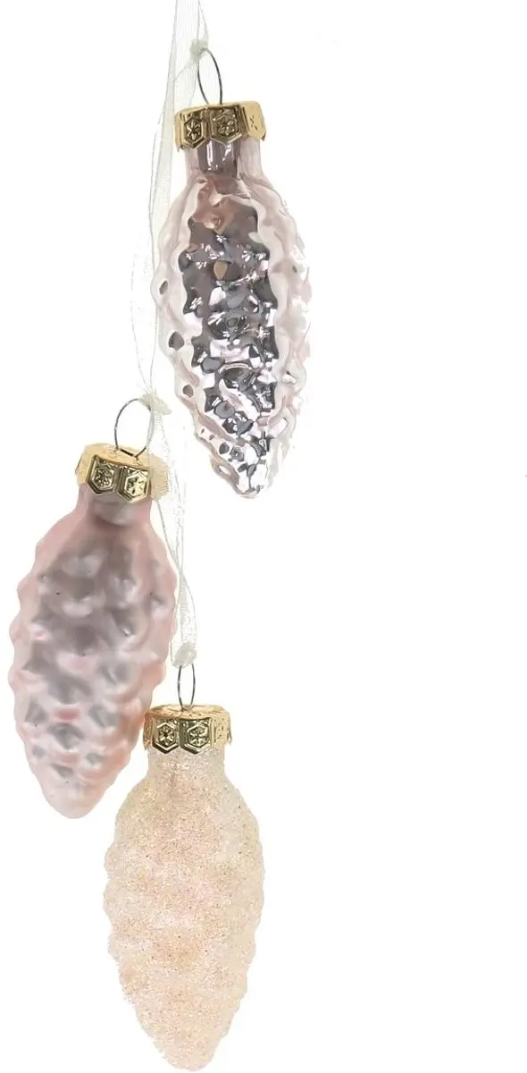 Kaemingk Kerstdecoratie Dennenappel Zachtroze 6 cm 3-delige Set Glas