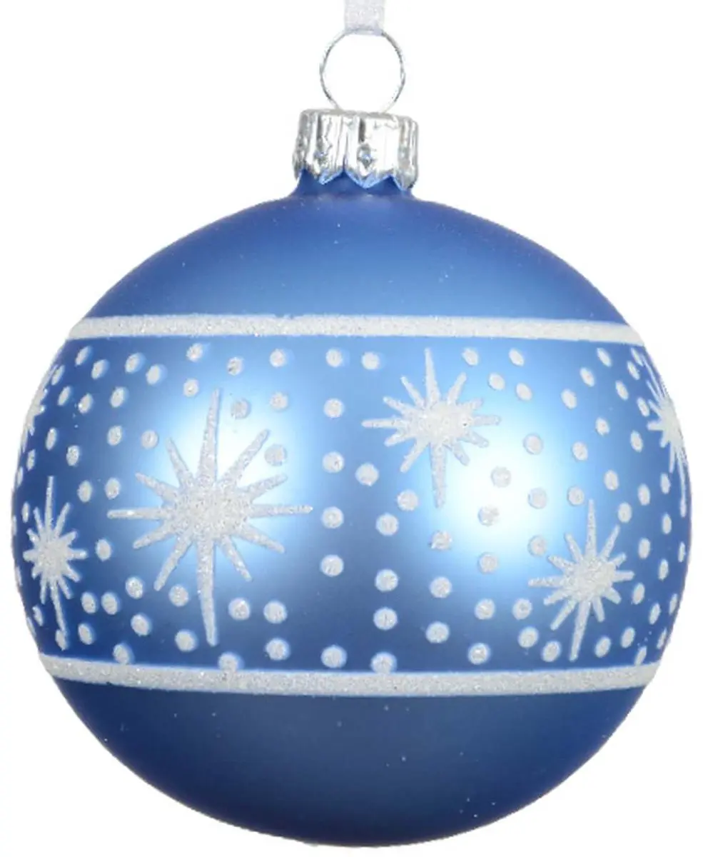Kerstbal hemelsblauw met wit patroon Ø 8 cm