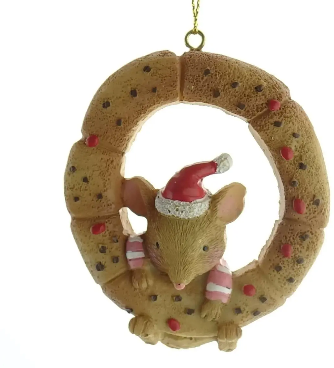 Kaemingk kersthanger muis roze trui in koekje 7 cm polyresin