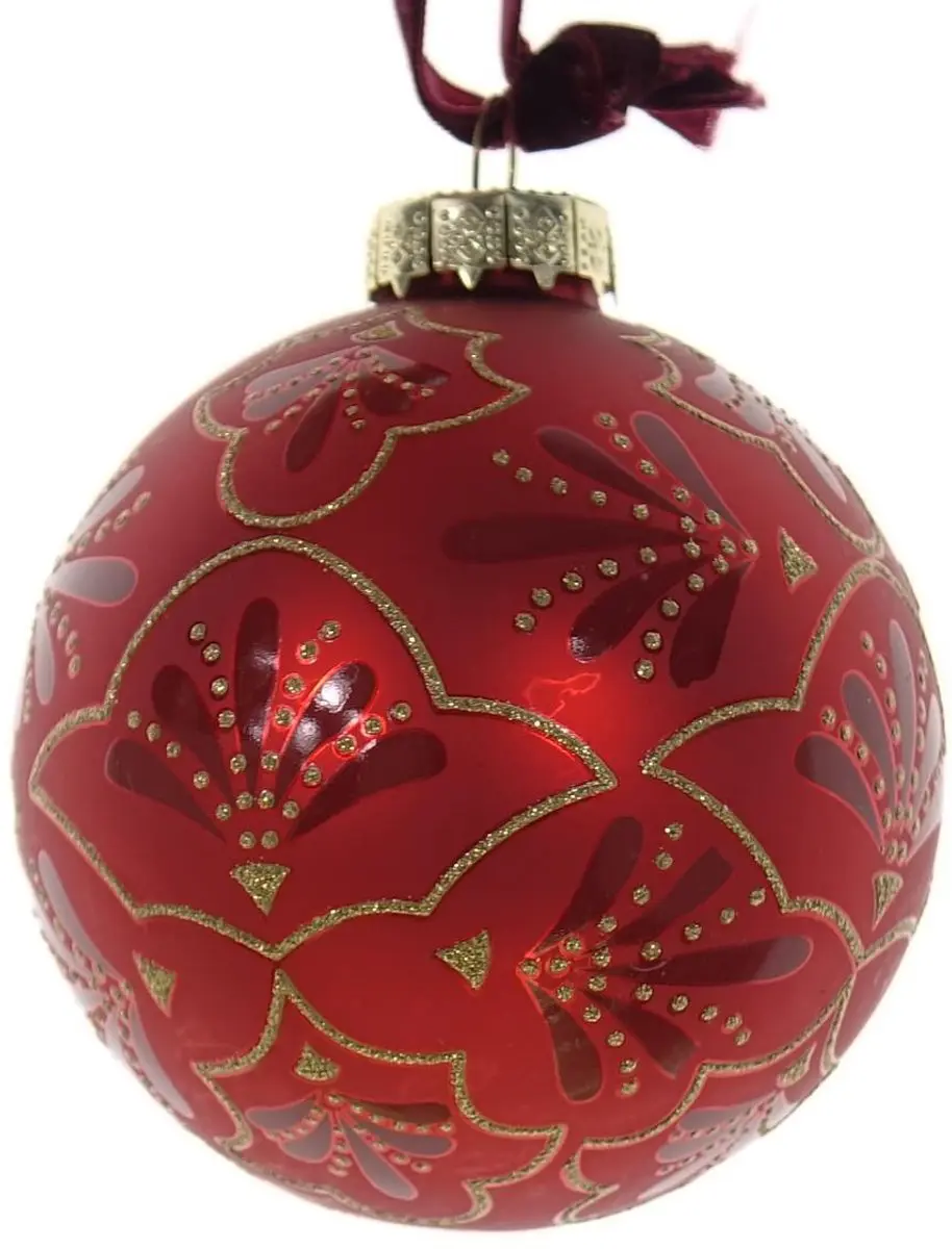 Decoris kerstbal rood met goudkleurige ornamenten 8 cm