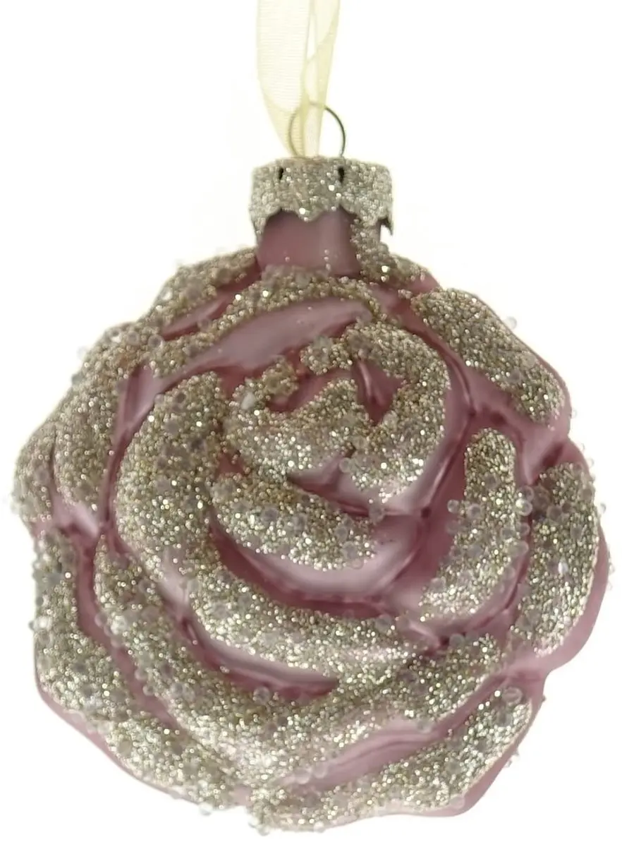 Kaemingk Kerstbal Rozenbloesem Roze met Goudglitter 8 cm