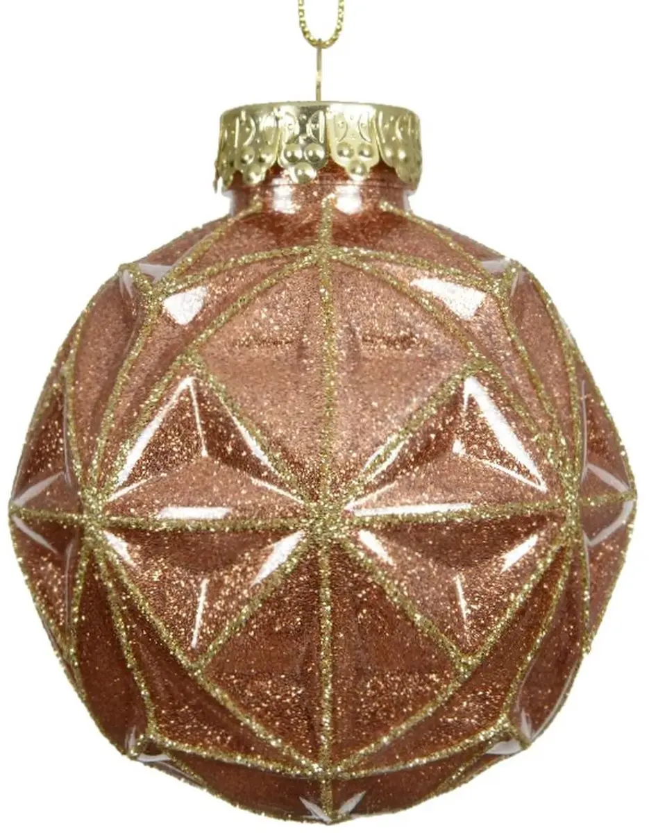 Kaemingk kerstbal lichtbruin met goudkleurige glitter 8 cm