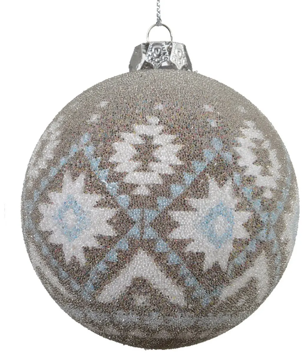 Kaemingk Kerstbal Indigoprint Beige Onbreekbaar Ø 8 cm