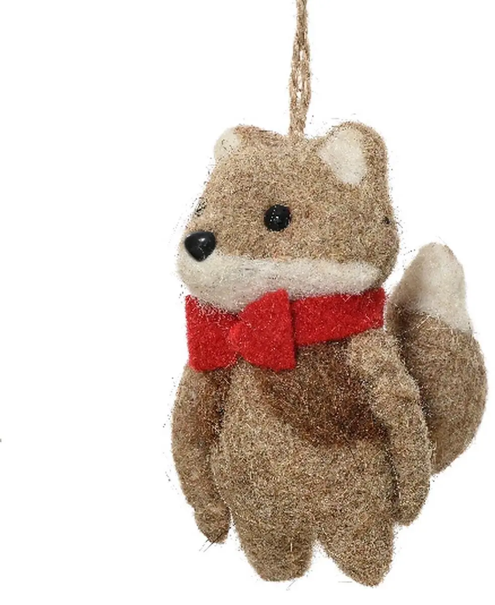 Kaemingk kersthanger vos met rode strik 5,5 cm