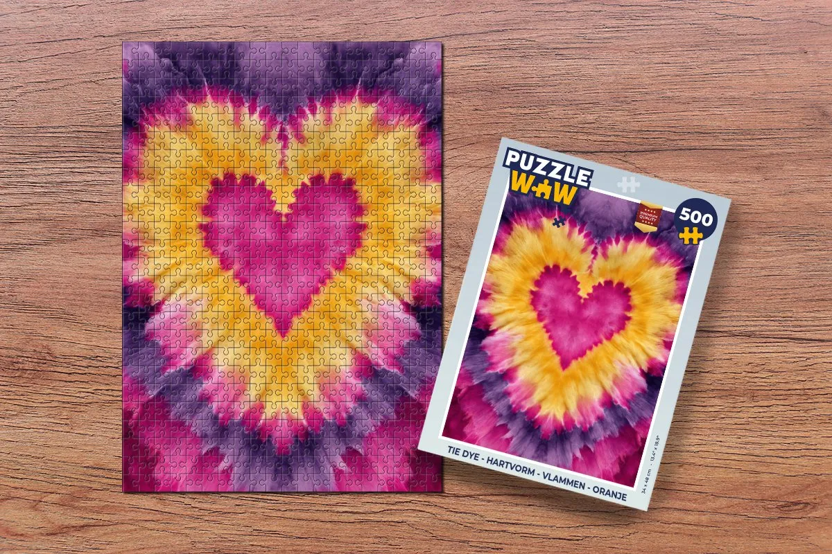 PuzzleWow Tie Dye Hartvorm Legpuzzel 500 Stuks - Oranje