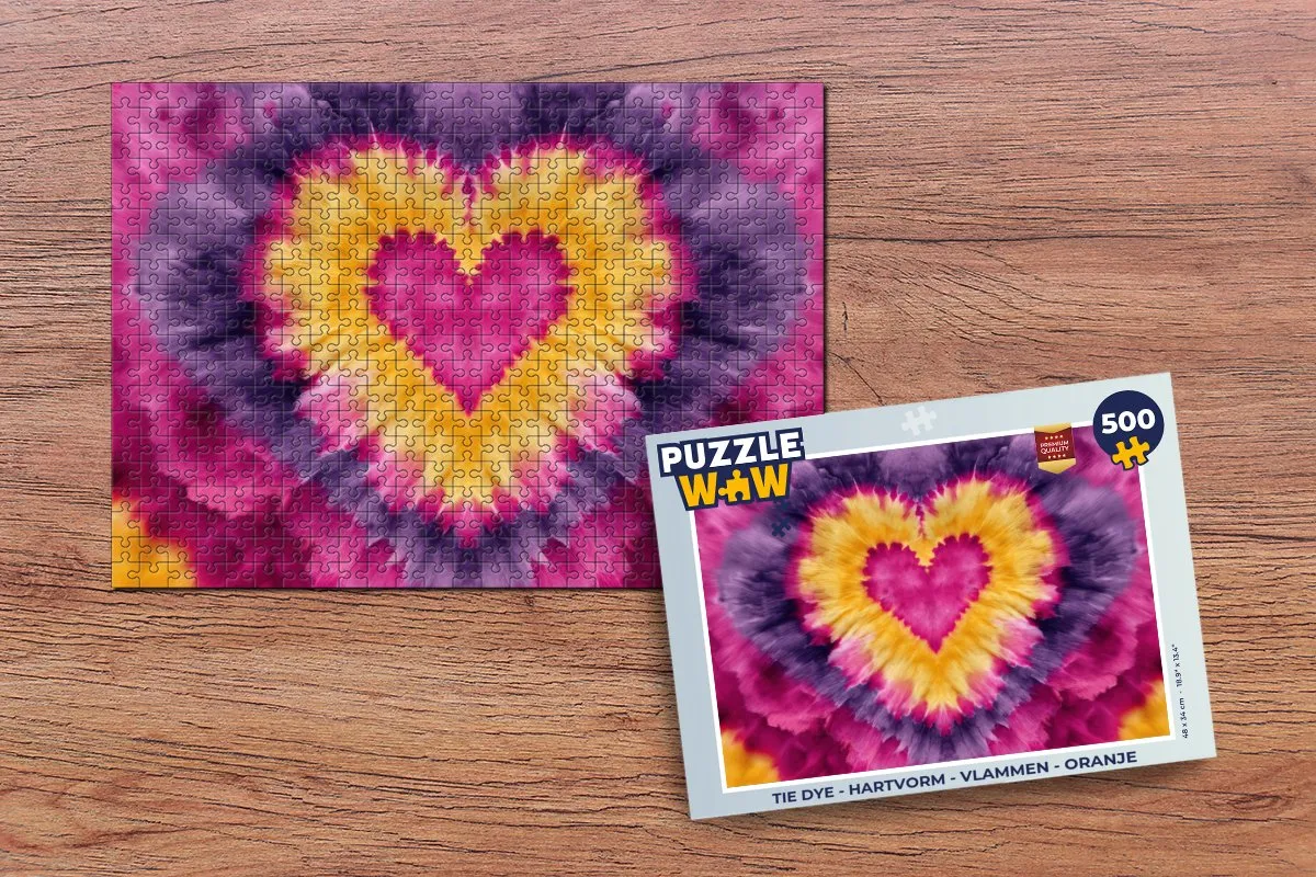 PuzzleWow Tie Dye Hartvorm Legpuzzel 500 Stuks - Oranje