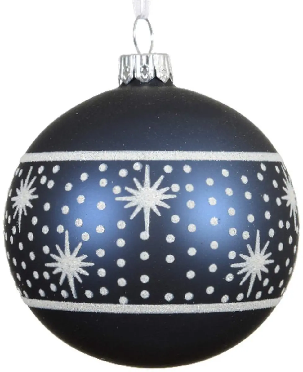 Kerstbal night blue donkerblauw met wit patroon Ø 8 cm