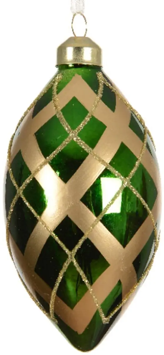 Kerstbal ruit Schotse ruit groen en goudkleurig Ø 8 cm