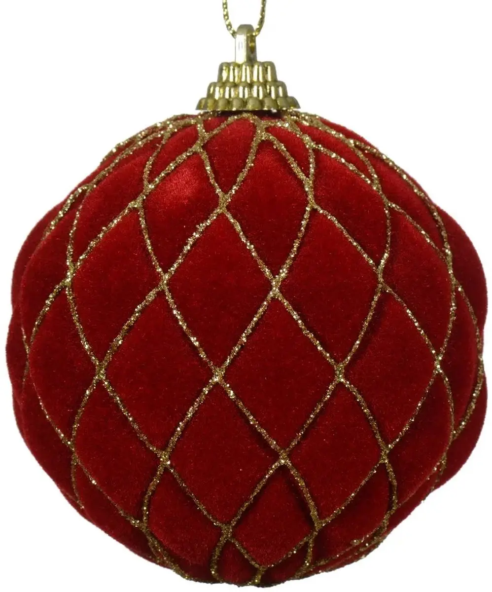 Kaemingk kerstbal kerstrood met goudkleurige glitter 8 cm