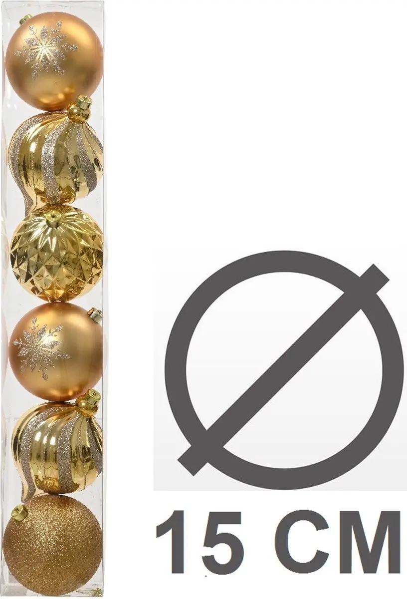 Decoris XXL Kerstballen Ø15cm - 6 Stuks - Goud