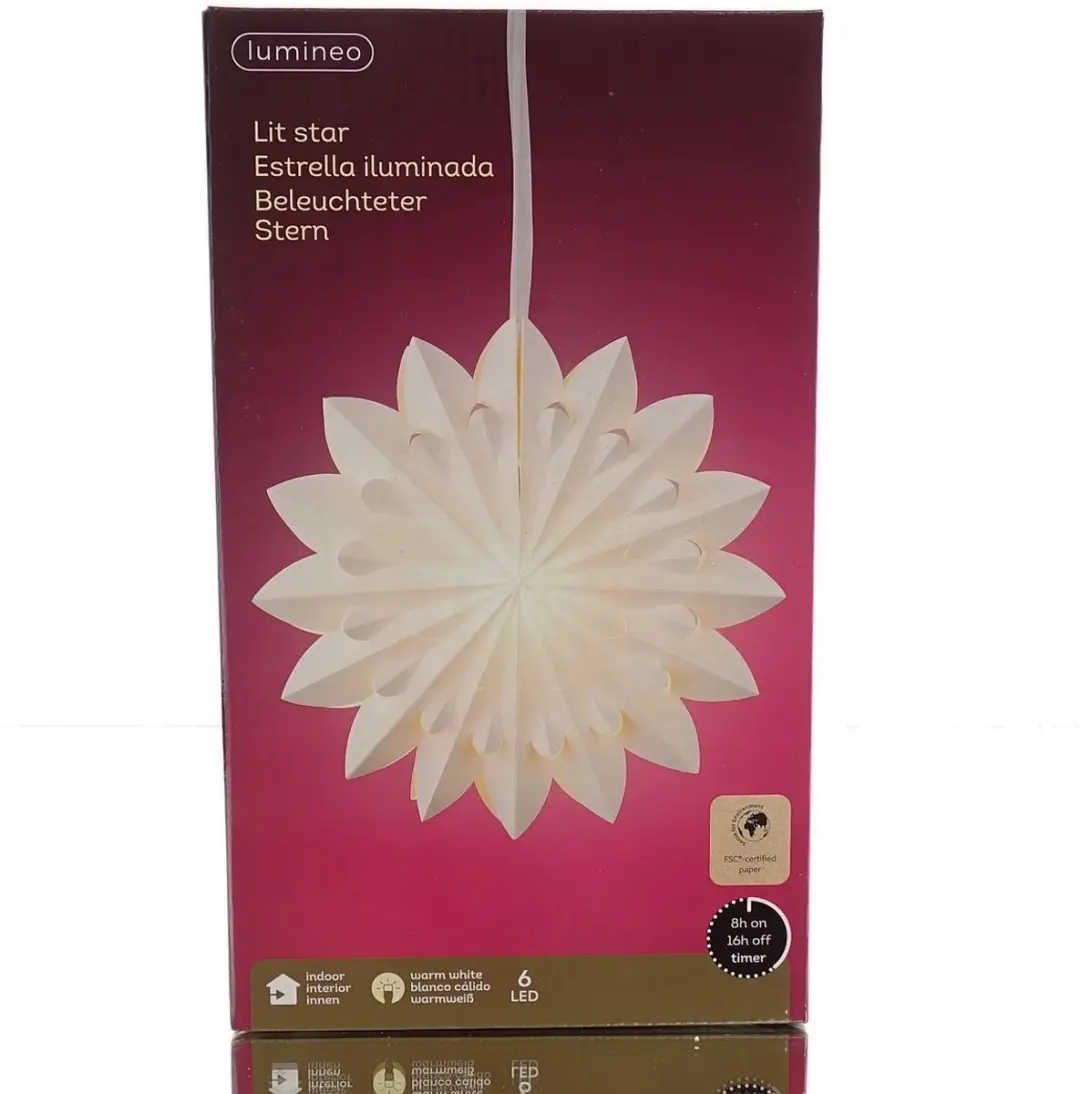 Lumineo ster wit 60 cm 6 LED papier warmwit