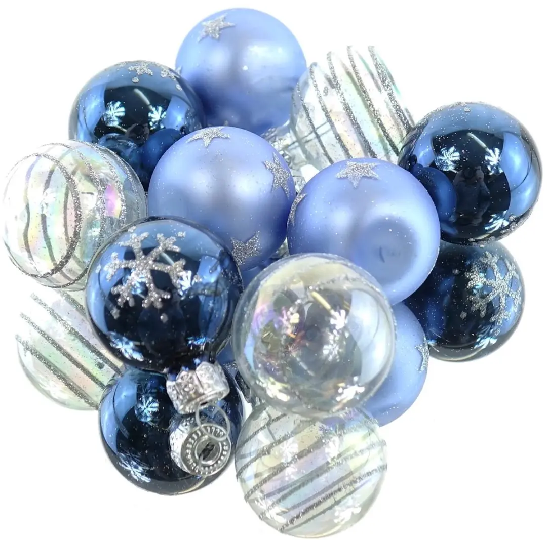 Kerstboom micro kerstballen blauw en transparant 3-mix Ø 3 cm set 9