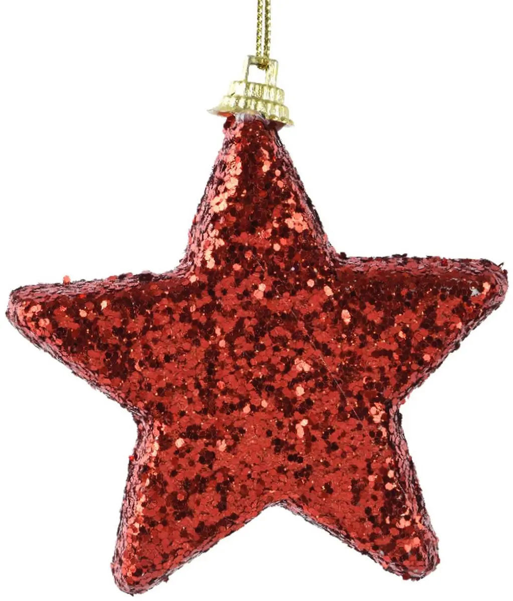 Kaemingk Kersthanger Ster Rood Glitter 6 Stuks
