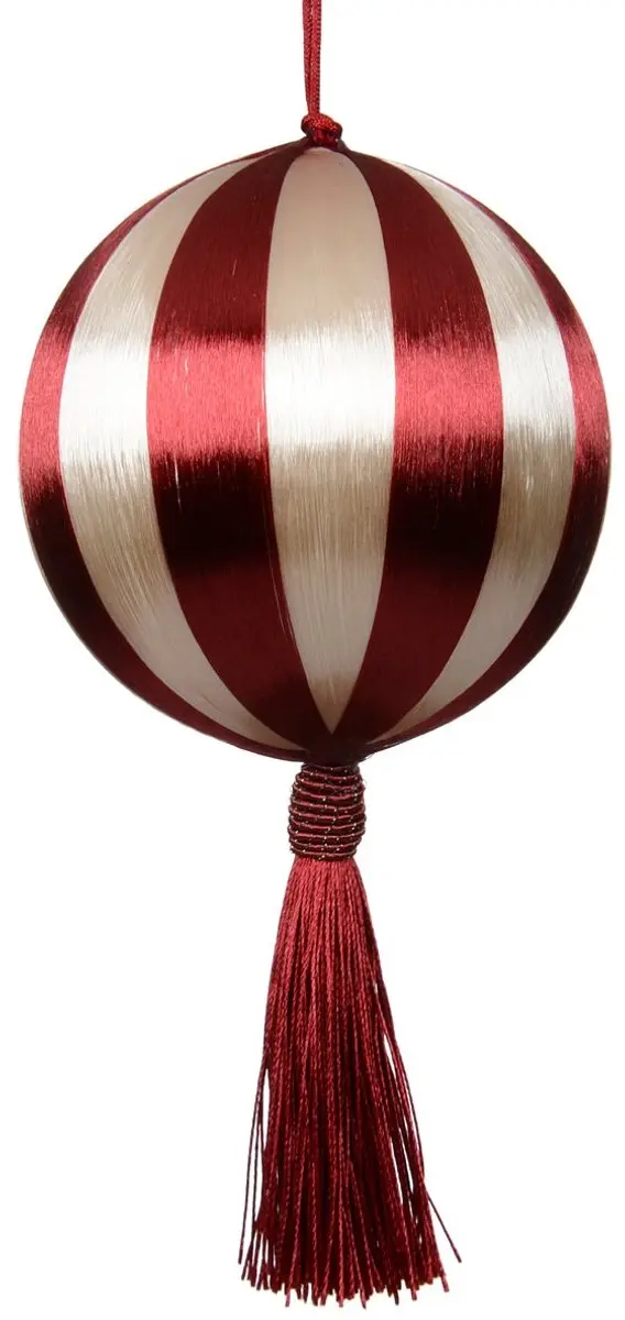 Kaemingk kerstbal gestreept rood champagne kwast zijde 10 cm