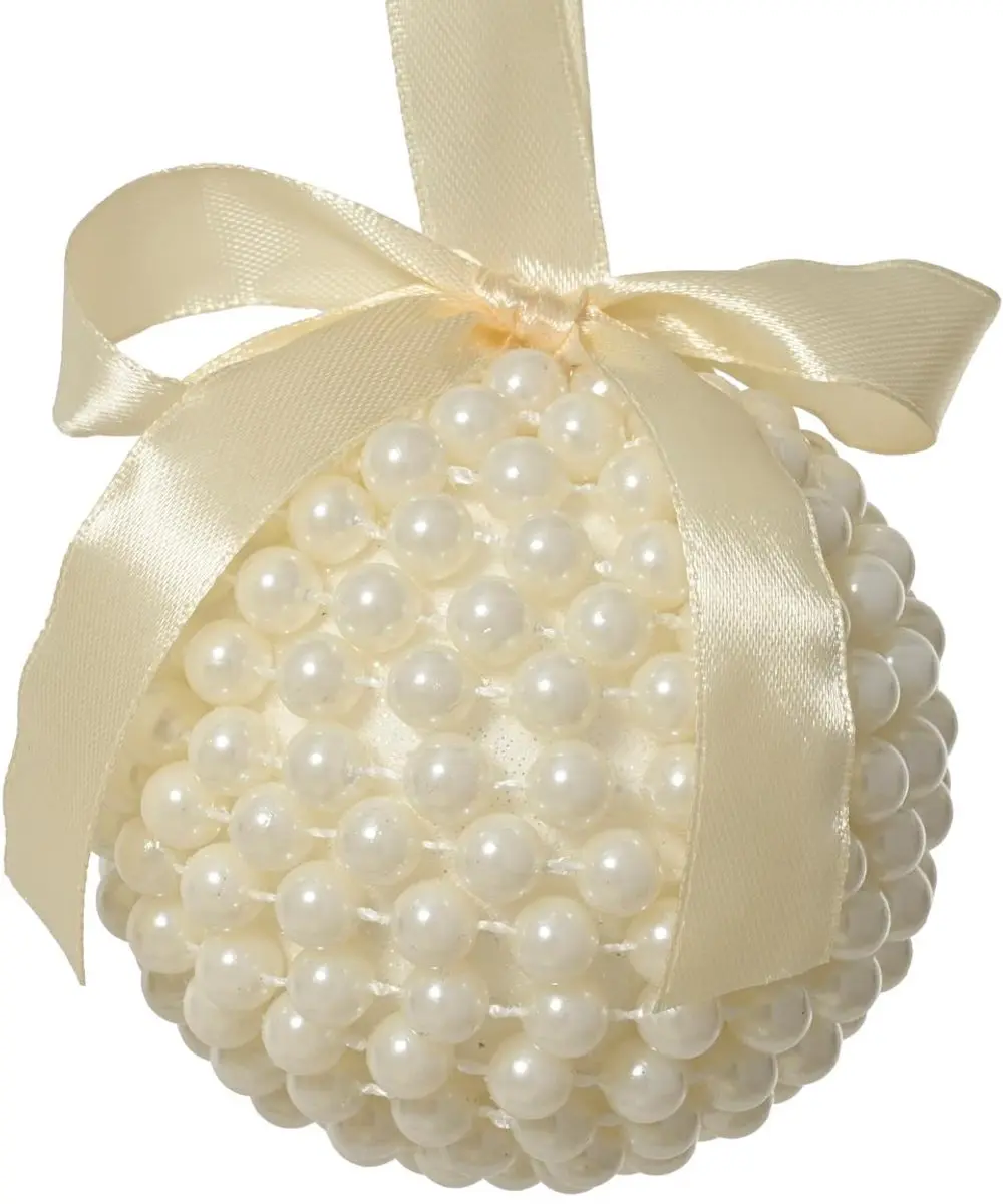Kaemingk kerstbal creme champagne met parels bezet 8 cm