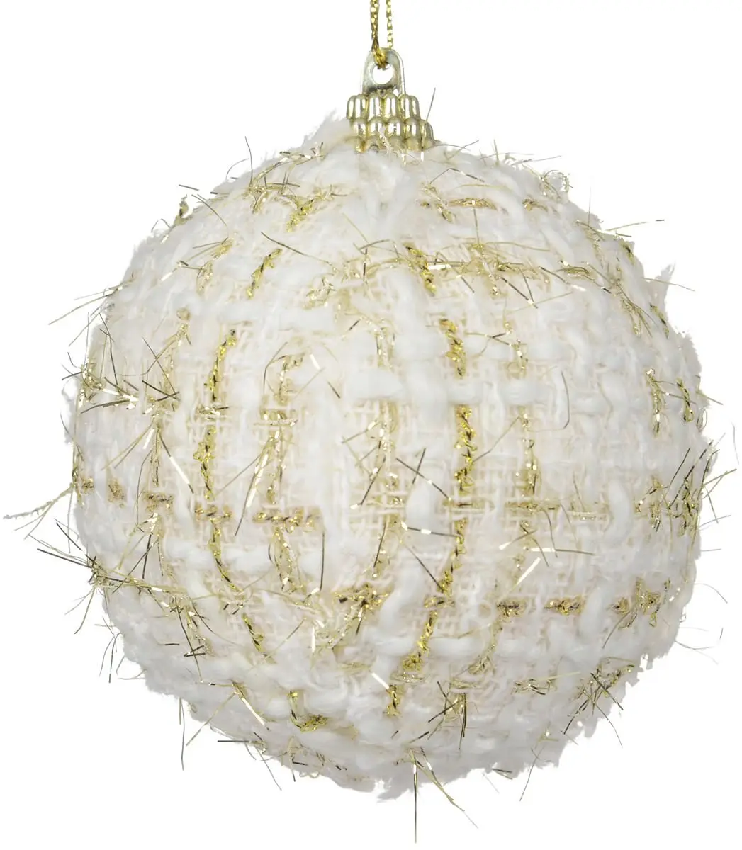 Kaemingk kerstbal stof wit goud zilver draad 8 cm onbreekbaar