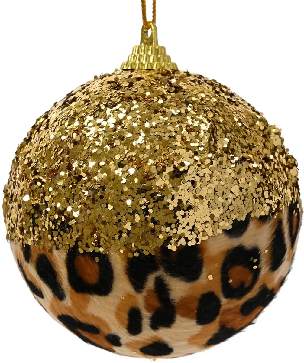 Kaemingk kerstbal luipaardprint goud glitter 8 cm onbreekbaar
