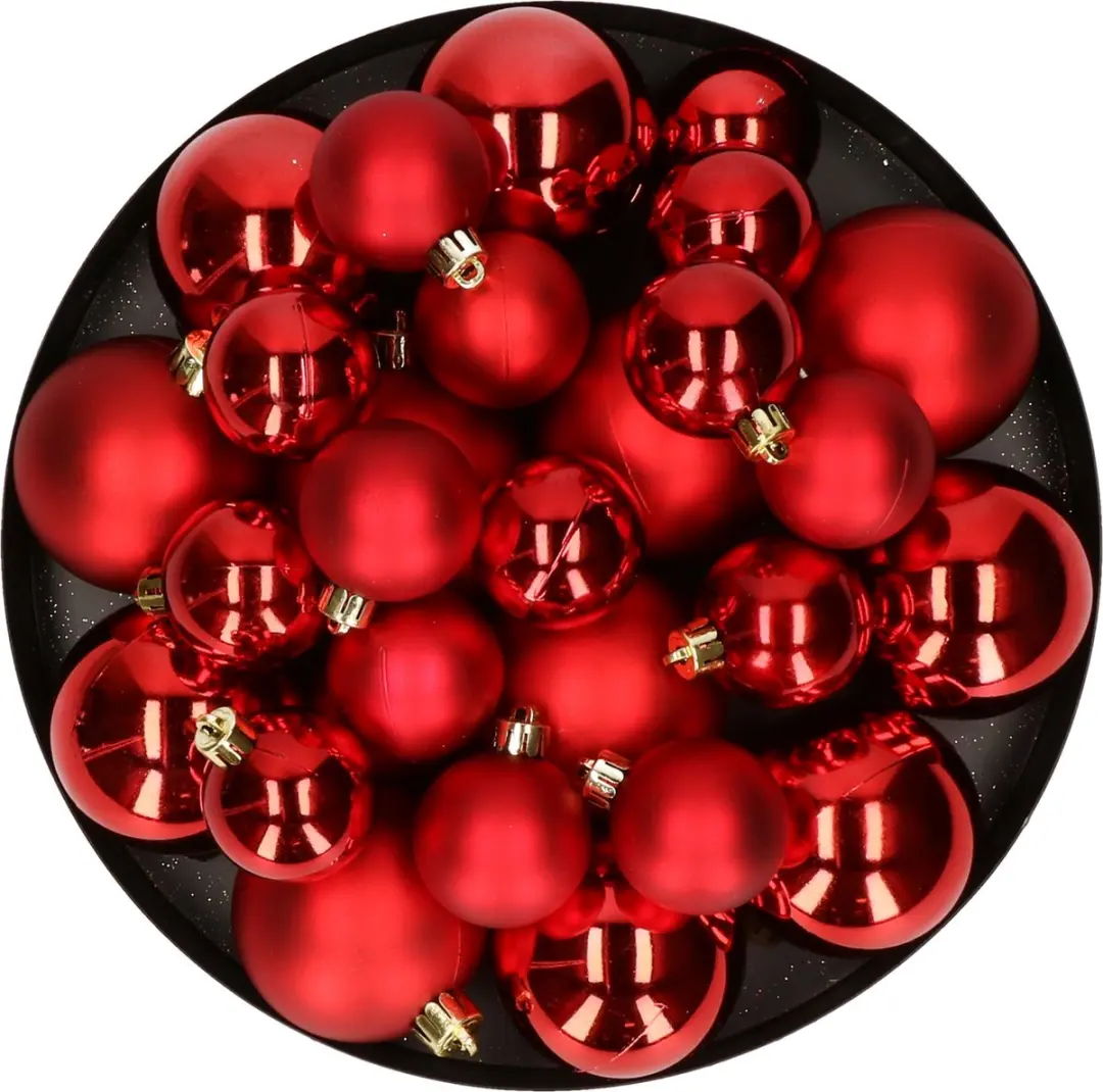 Kerstversiering kunststof kerstballen rood 6-8-10 cm pakket van 44x stuks