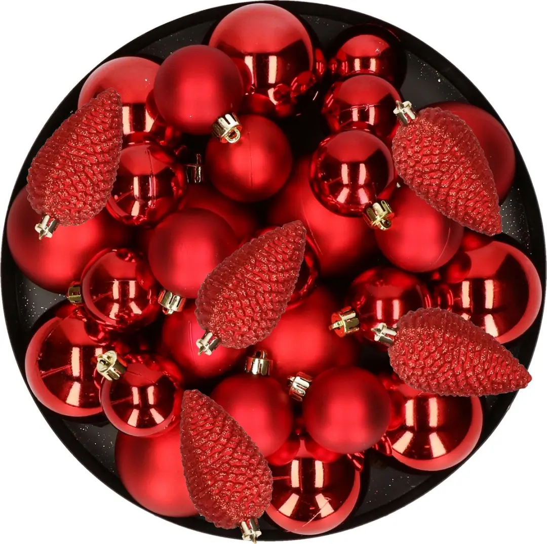 Kerstversiering kunststof kerstballen rood 6-8-10 cm pakket van 50x stuks