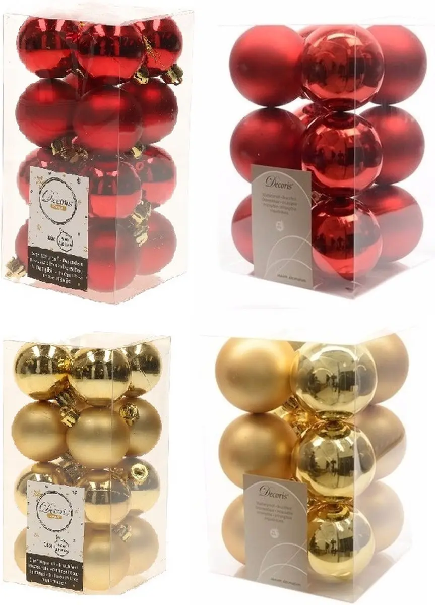 Kerstversiering kunststof kerstballen kleuren mix goud/ rood 4 en 6 cm pakket va