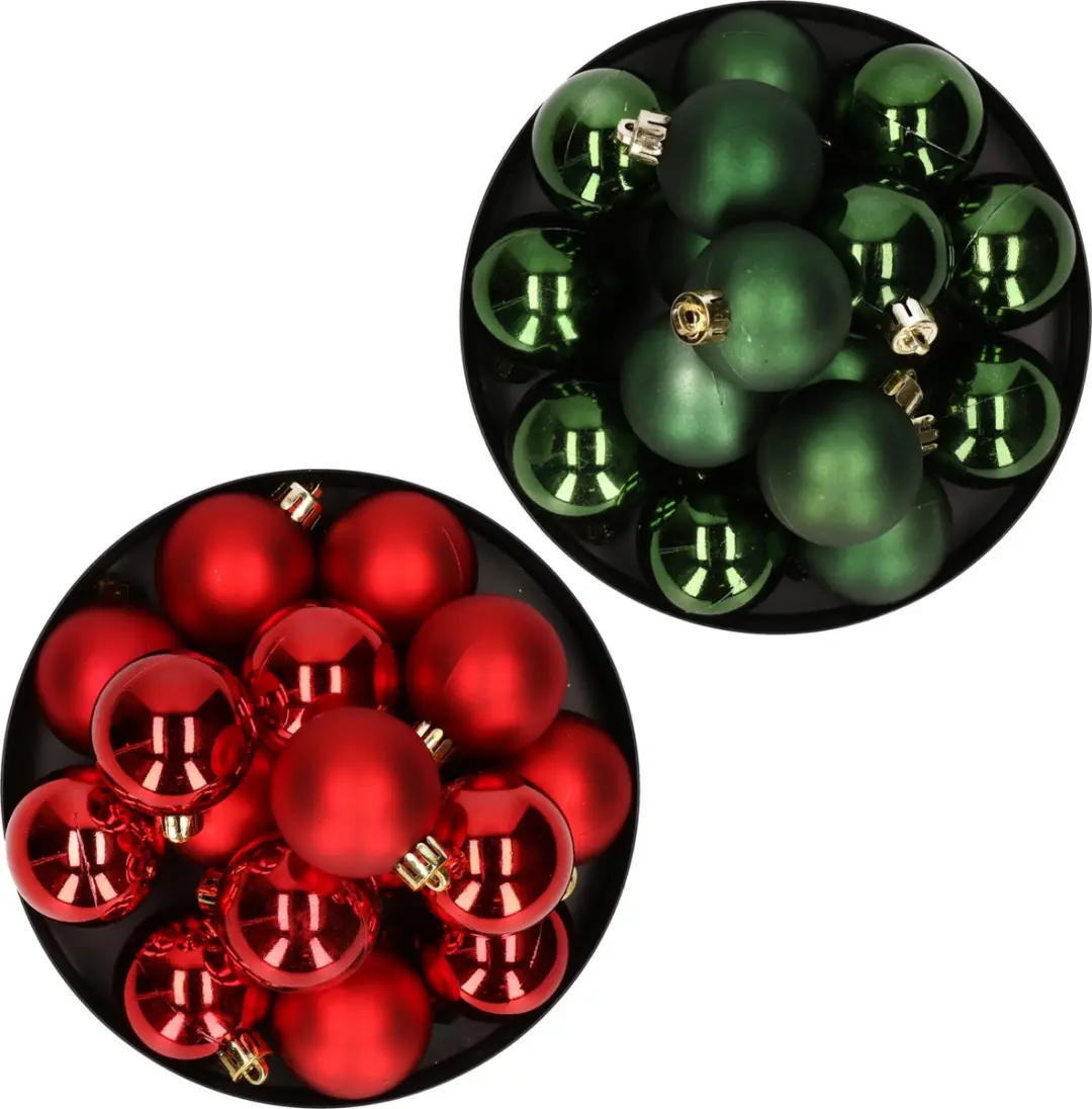 Kerstversiering kunststof kerstballen kleuren mix rood/ donkergroen 4 en 6 cm pa