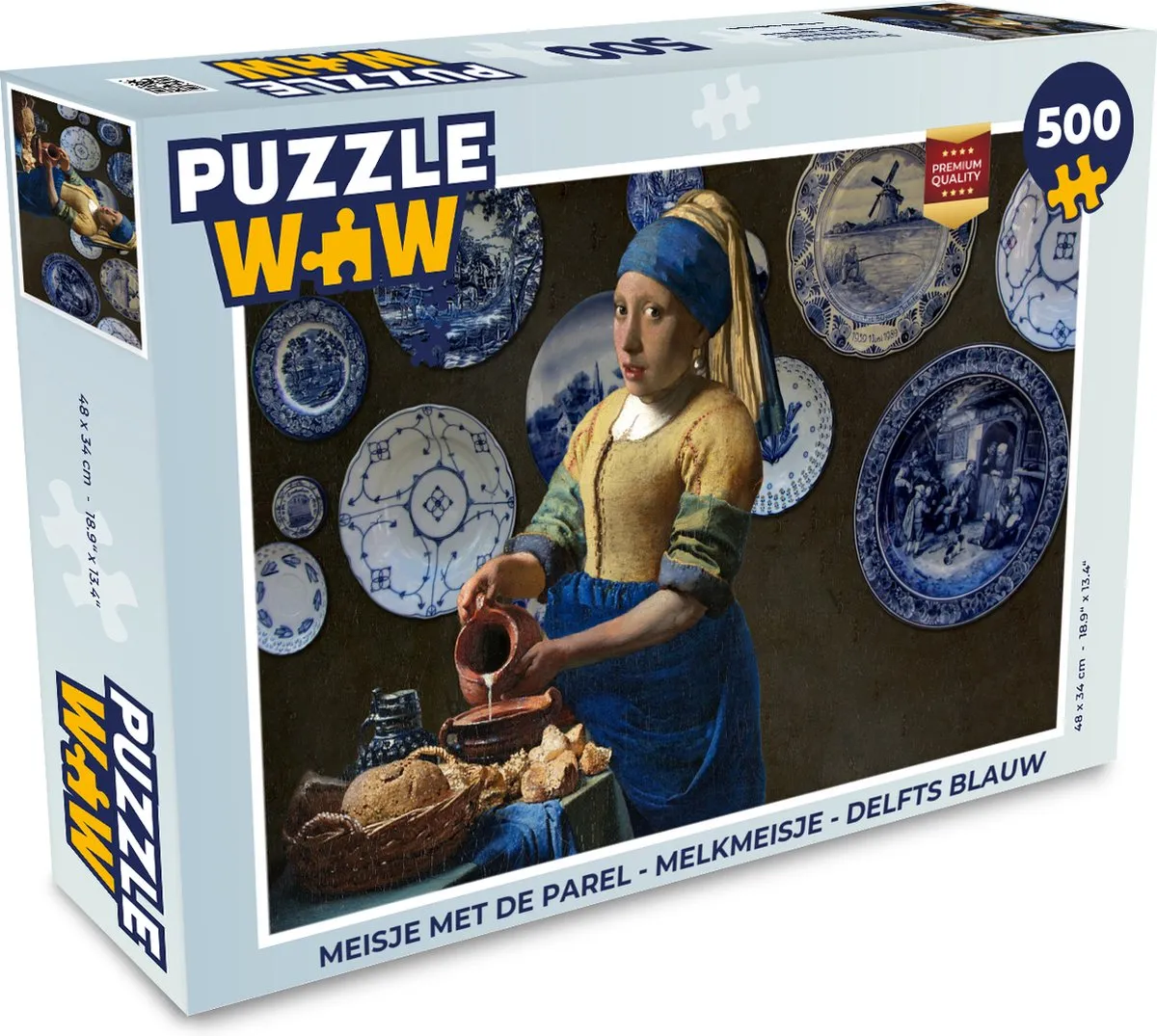 PuzzleWow Meisje met de parel Legpuzzel 500 Stuks - Multicolor