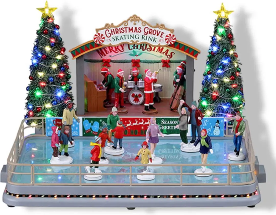 Lemax Christmas Grove Skating Rink Verlichte Attractie - Meerkleurig