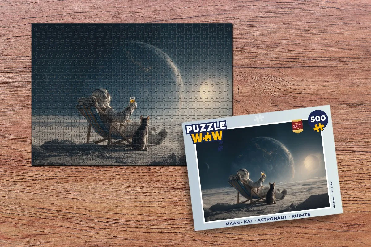 PuzzleWow Maan - Kat - Astronaut Ruimte Puzzle 500 Stuks