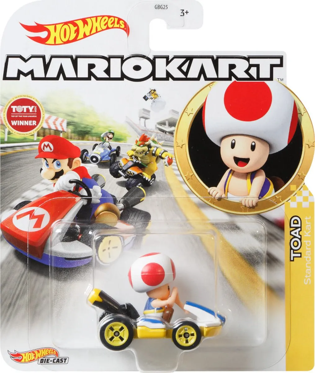 Hot Wheels Mario Kart Toad Junior 1:64 Die-cast GBG25 - Rood/Wit
