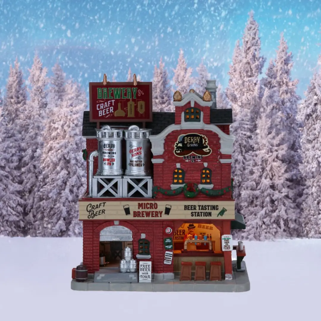 Lemax Derby & Sons Brewing Co. Verlicht Gebouw