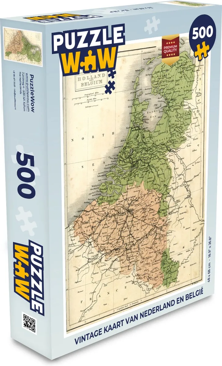 PuzzleWow Vintage Nederland & België Legpuzzel 500 Stuks