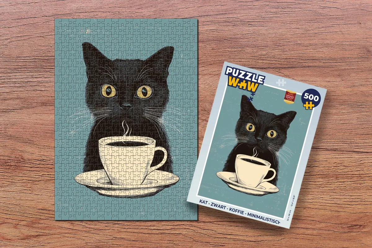 PuzzleWow Minimalistische Kat Puzzel 500 Stuks - Koffie/Zwart