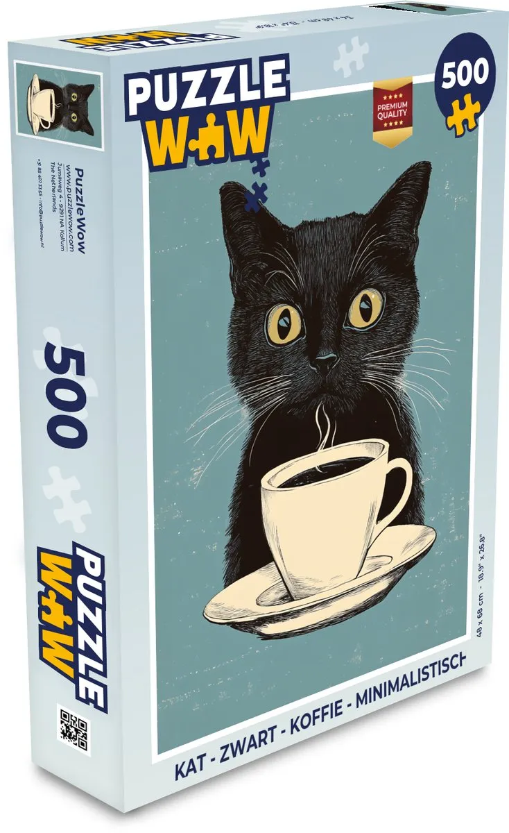 PuzzleWow Minimalistische Kat Puzzel 500 Stuks - Koffie/Zwart
