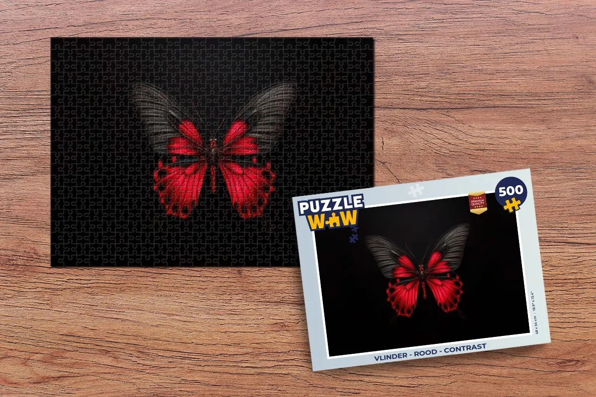 PuzzleWow Vlinder Legpuzzel 500 Stuks - Rood/Zwart