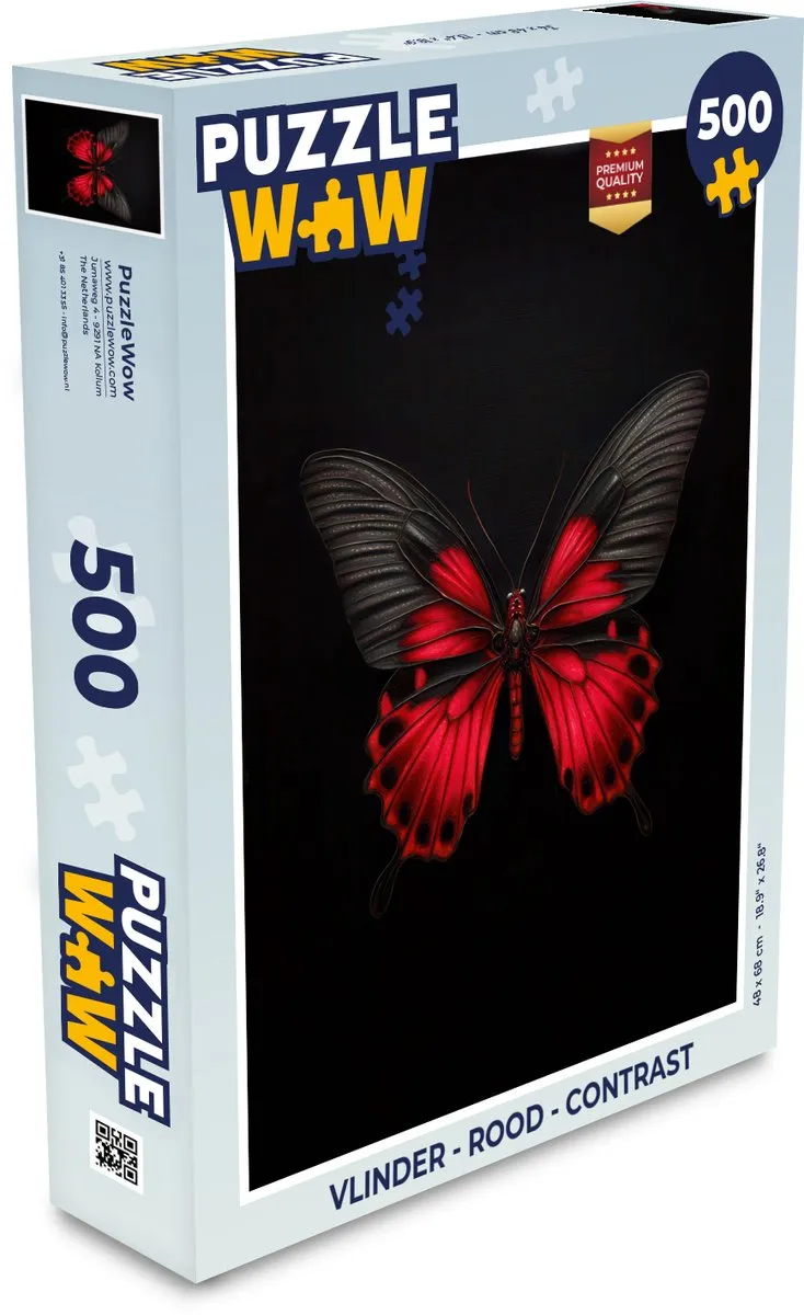 PuzzleWow Vlinder Legpuzzel 500 Stuks - Rood/Zwart